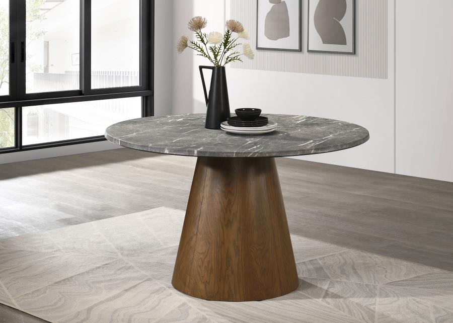 Franklin - 59" Round Dining Table - Gray And Dark Oak