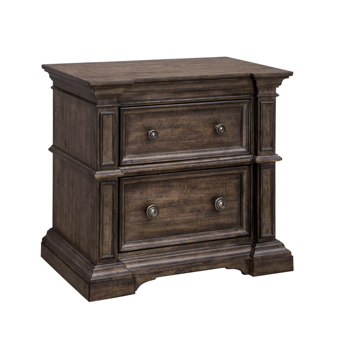 Woodbury - Two Drawer Nightstand with USB - Cowboy Boots Brown