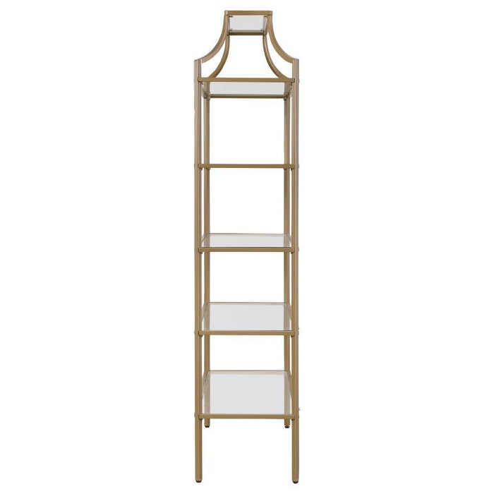 Serena - 5-Tier Tempered Glass Shelves Bookcase - Matte Gold