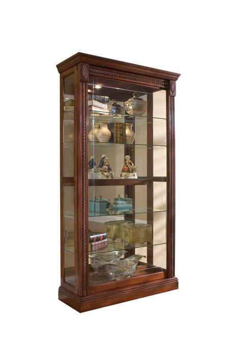 PFC Curios - Lighted Sliding Door 5 Shelf Curio Cabinet - Cherry Brown