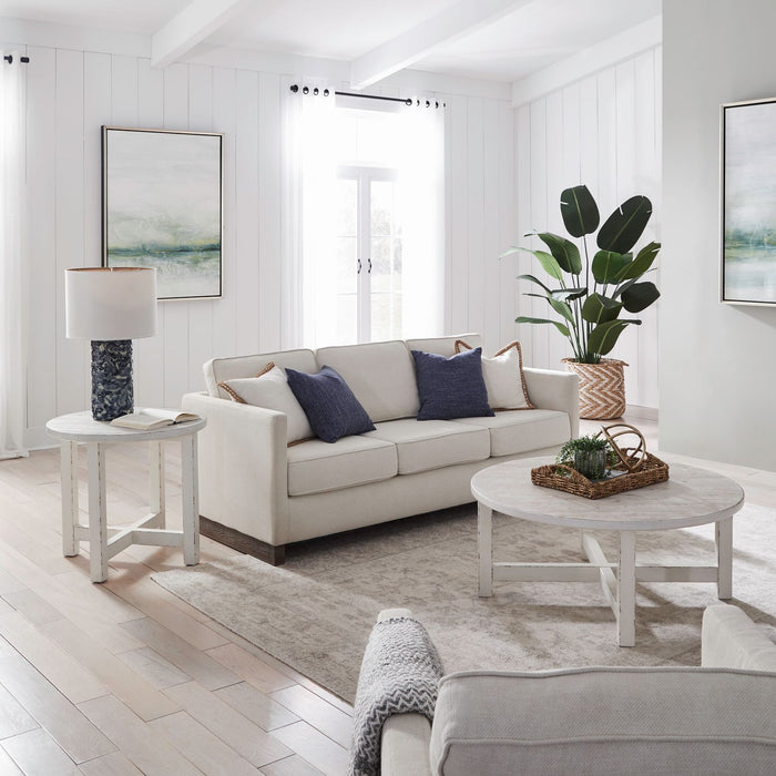 Backroads - 3 Piece Table Set (Round Cocktail Table & 2 Round End Tables) - Parchment Brown & Weathered White