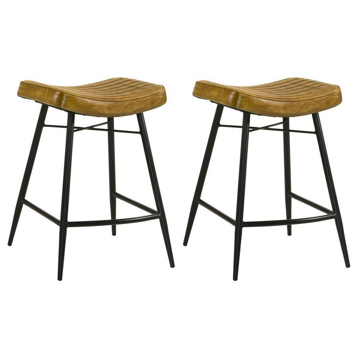 Bayu - Leather Upholstered Saddle Seat Backless Counter Height Stool (Set of 2)