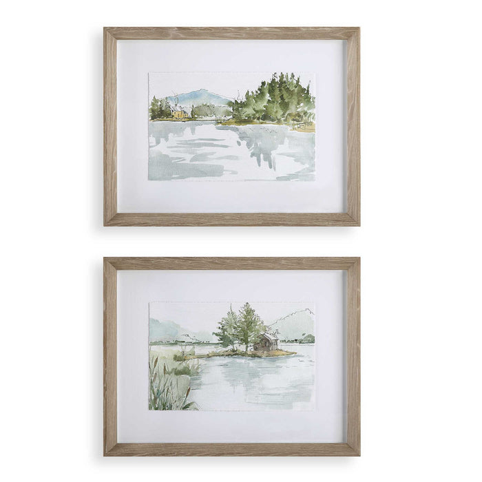 Serene - Lake Framed Prints (Set of 2) - Brown