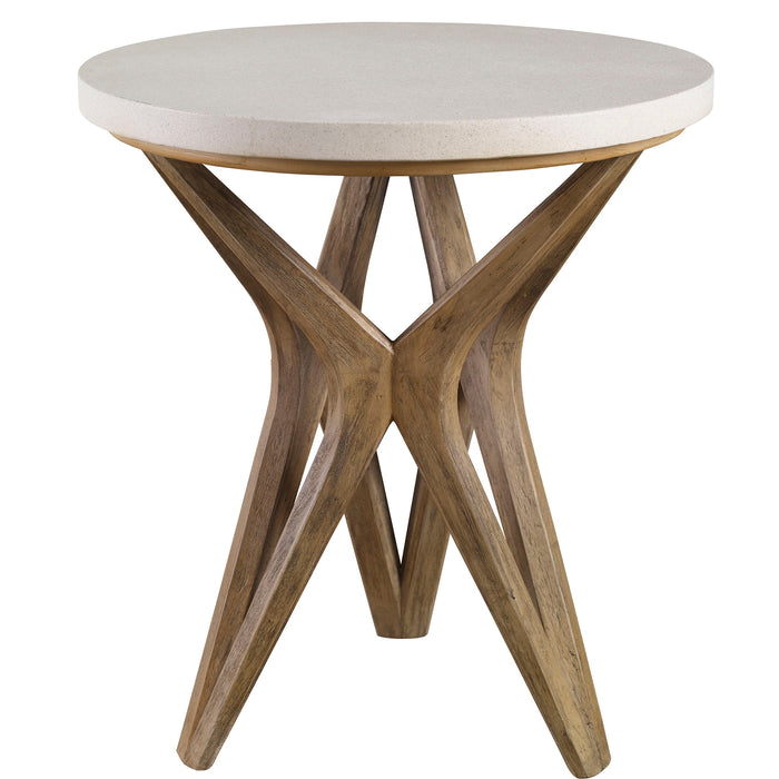 Marnie - Limestone Side Table - White & Light Brown