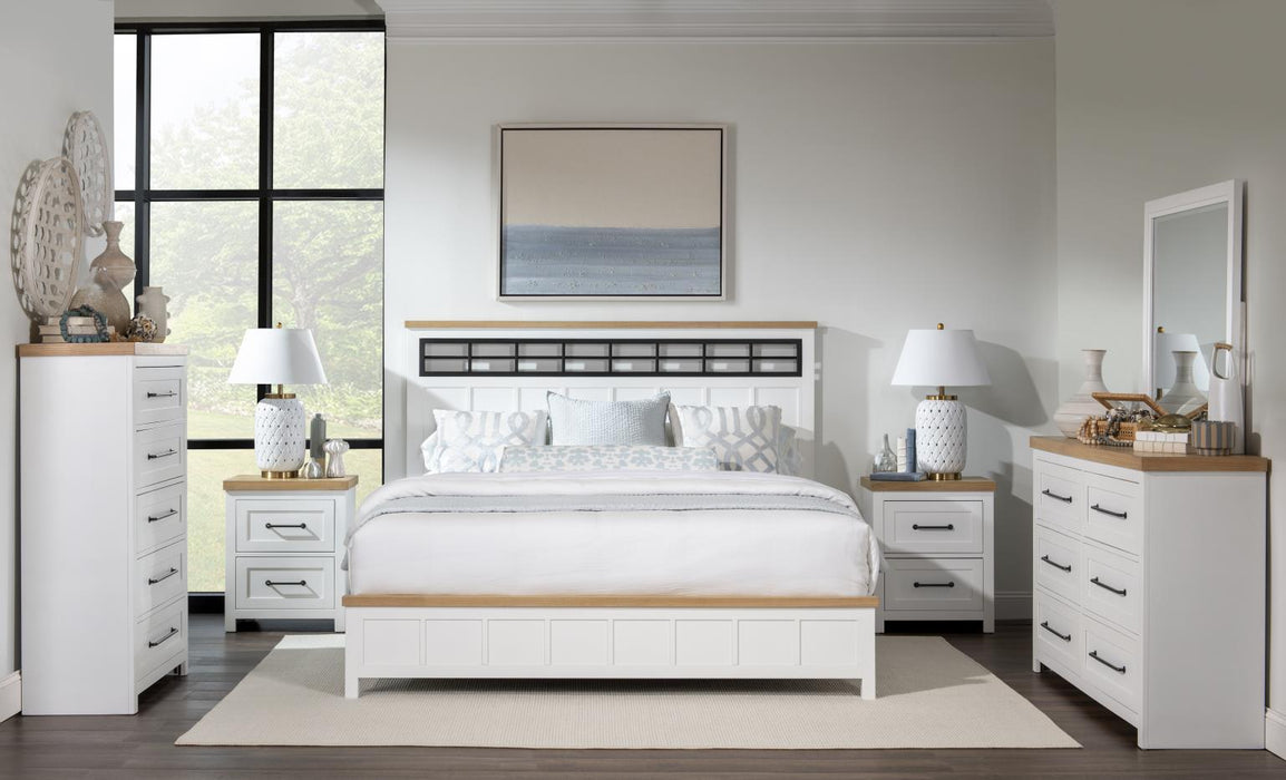 Horizons - Complete Panel Bed - Pure White / Natural Oak